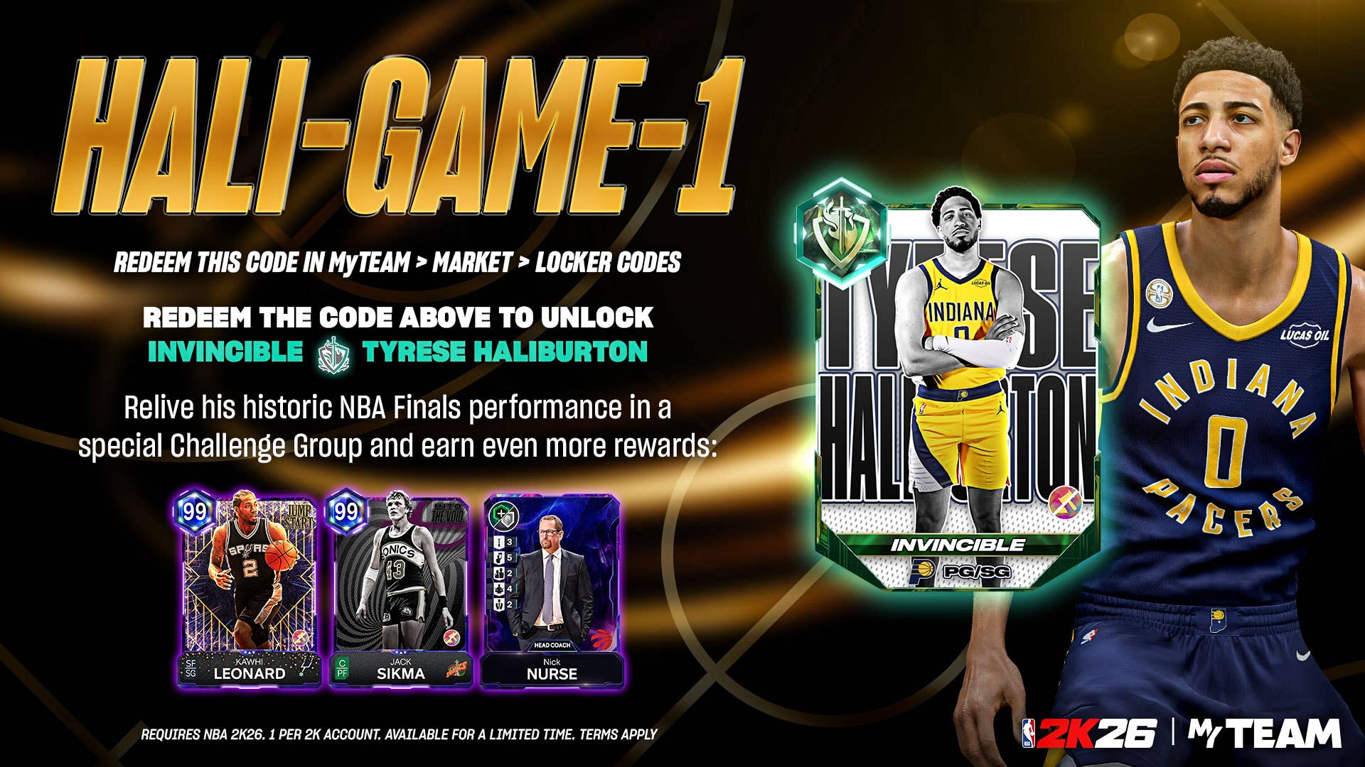 海外のバスケのカードの盾 NBA 2K26 Locker Code Gives Free Invincible Tyrese Haliburton